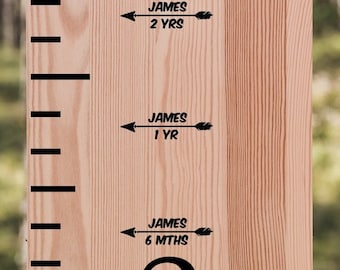 Growth Chart Add-On, Vinyl Decal Height Marker, Arrow with Name and Years, Custom Years Stickers, Birth day to 18yrs, 20 pcs