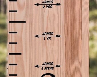 Wachstumskarte Add-On, Vinyl Aufkleber Höhenmarker, Pfeil mit Namen und Jahren, Custom Years Stickers, Geburtstag bis 18 Jahre, 20 Stk