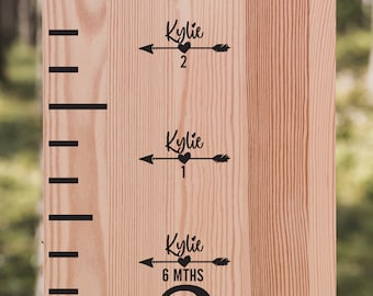 Gráfico de crecimiento Add-On, marcador de altura de la calcomanía de vinilo, flecha con nombre y años, pegatinas de años personalizados, día de nacimiento a 18 años, 20 piezas