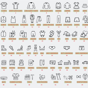 Set van 54 stickers met pictogrammen kinderkamer, kaststickers, stickers kasten, stickers lades, vinylstickers kinderkamer, opbergruimte slaapkamer