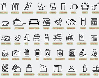 Kitchen Utensil Icon Decals, Kitchen Icons Stickers, Kitchen Organizing Labels, Kitchen Cabinet Label Decals