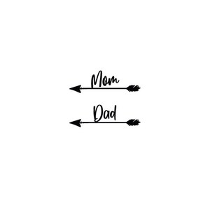 Op de afbeelding: Zwart-wit grafisch ontwerp met twee pijlen die in tegengestelde richtingen wijzen. Het woord "Mama" staat boven de bovenste pijl en het woord "Papa" onder de onderste pijl.