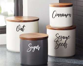 Decalcomanie canister, etichette canister, etichette jar, adesivo nome personalizzato, decalcomania della cucina, decalcomanie dell'organizzazione della cucina, adesivi da cucina personalizzati