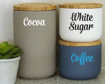 Decalcomanie canister, etichette canister, etichette jar, adesivo nome personalizzato, decalcomania della cucina, decalcomanie dell'organizzazione della cucina, adesivi da cucina personalizzati