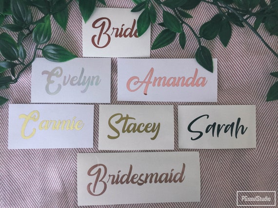 Personalised rose gold name stickers for glass gifts cards ipad laptop baubles
