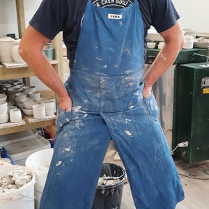 Tablier de poterie à jambes fendues en coton bleu, vêtement de travail d'atelier, marque Claynglaze