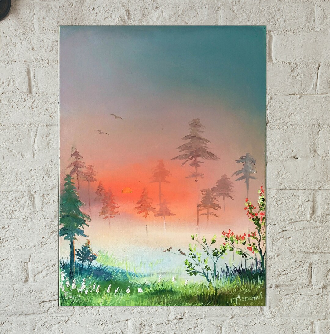 Sunrise Forest Landscape Painting High Quality Original Oil Painting on ...
