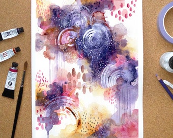 Purple Rain Original Abstract Watercolor And Ink Painting