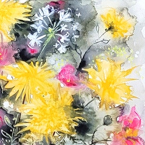 Rose et jaune Peinture à lAquarelle originale dété image 2