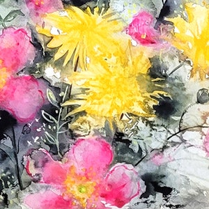 Pink And Yellow Summer Original Watercolor Painting zdjęcie 3