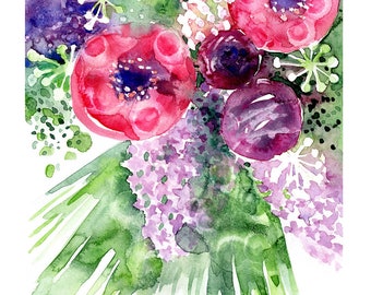 Berry Red Bouquet Original Watercolor Painting