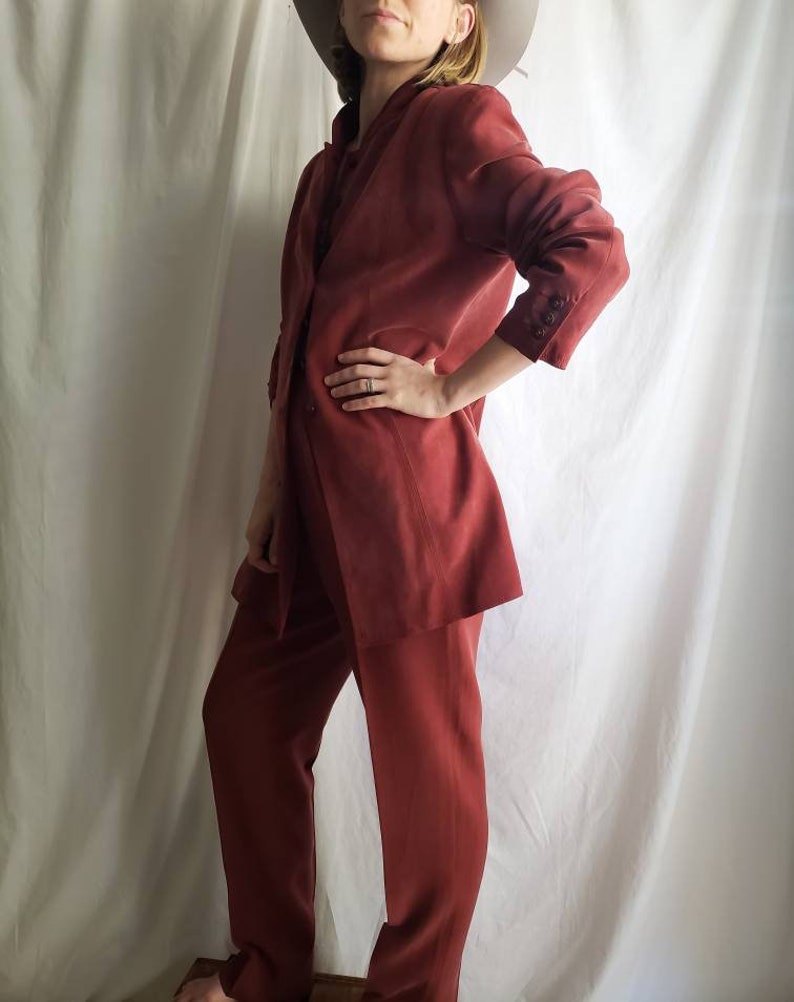 Vintage Katherine Kelly Rust Colored Silk 2 Piece Suit