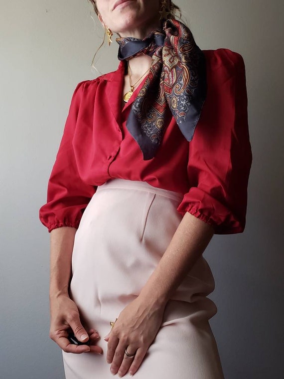 Vintage Wine Puff Sleeve Blouse