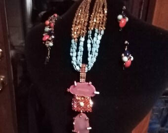 Daniel Swarovski jewelry set,  very unusual. Pendant can be removed for another chain etc.  beautiful geode4 and stones