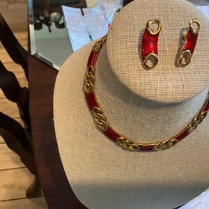 Lovely vintage necklace and earrings Red and gold tone probably form the 60’s