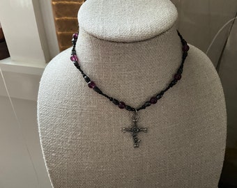 Cross necklace with multi-colored beads