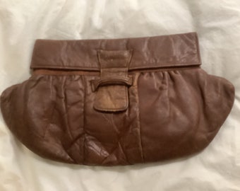 Antique clutch handbag brown leather