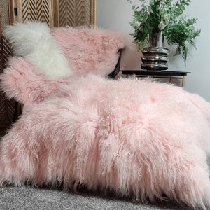 Giant Fur Sheepskin Cushion Pink Large Floor cushion Sheepskin Fur Cushion