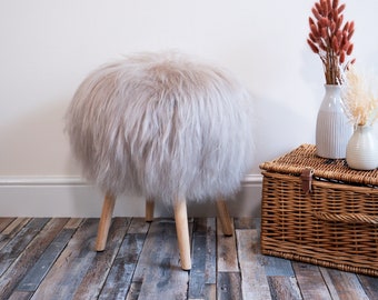 Genuine Icelandic Sheepskin Fur Stool Real Fur Stool Sheepskin Stool Icelandic Sheepskin Natural Fur Stool Fluffy Stool Longhaired Fur Stool