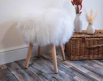 Genuine Sheepskin Fur Stool Real Fur Stool Sheepskin Stool Mongolian Sheepskin Natural Fur Stool Fluffy Stool Tibetan Fur Stool Footstool