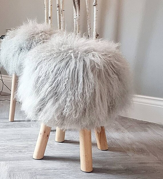Mongolian fur footstool deals