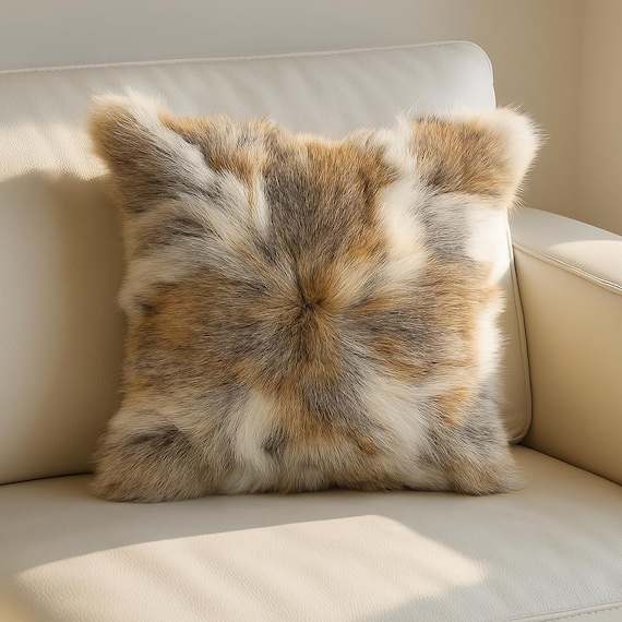 Real Fox Fur Cushion Square Natural Fox Fur Cushion Fur Pillow Genuine Fox Fur Cushions Luxury Fur Pillow Soft Cushion Living Room Cushion