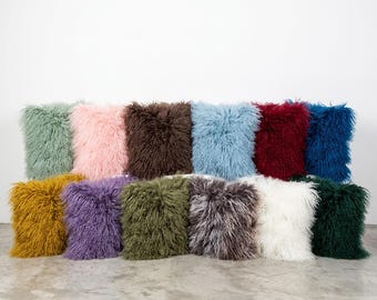 Mongolian Sheepskin Fur Cushions/Bolters Custom Colors/Sizes Personalization