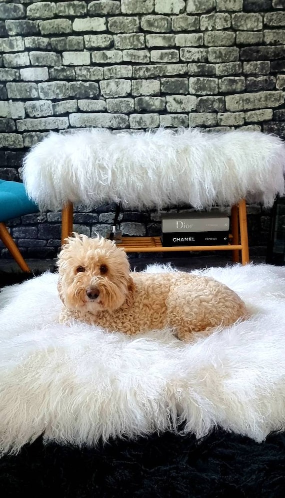 Large White Sheepskin Fur Bench fur Ottoman Handmade With Storage