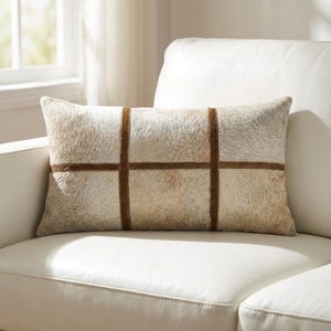 Cowhide Cushion Cover 30x50 Light Beige Leather Pillow Rustic Farmhouse Decor Natural Hairon Hide Western Style Patchwork Throw Handmade