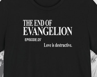 Maglietta Neon Genesis Evangelion, titolo "L'amore è distruttivo", streetwear giapponese