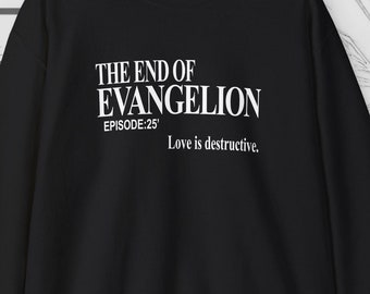 Maglione Neon Genesis Evangelion, titolo "L'amore è distruttivo", streetwear giapponese