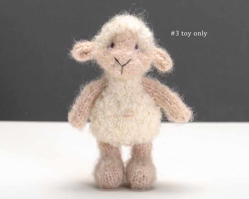 Pre-order. Sheep, lamb. Alpaca bouclé yarn. Knitted little toy and hat. Newborn photography props. Fluffy newborn props for photography. #3 toy only