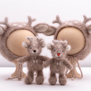 Pre-order. Knitted reindeer. Christmas deer. Rudolf. Knitted newborn photo props.