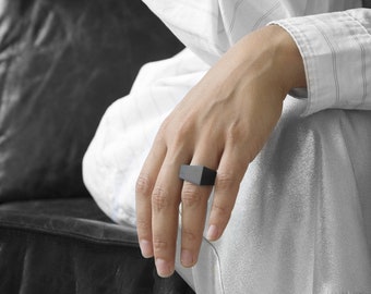 MK3, Contemporary handmade Black Concrete Ring, asymmetric shape