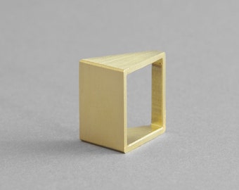 SQUARE BRASS RING. Modern minimal gold ring, geometric Jewelry handmade in brass.