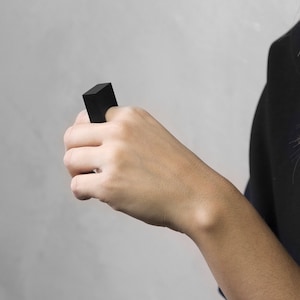 MEGALITH – Bold Black Cement Ring, Handmade Rectangular Statement Piece in Minimalist Design