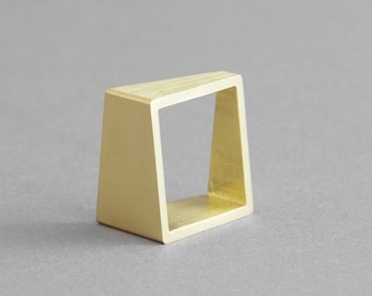 SQUARE BRASS RING. Modern minimal gold ring, geometric Jewelry handmade in brass.