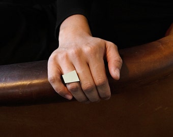 RHODIUM SQUARE RING. Modern shining ring, minimal and geometric Jewelry handmade.