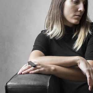 ASTEROID – Black Cement Modern Geometric Ring, Handmade Statement Ring, Sculptural Jewelry