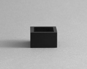 Black concrete square ring, geometric jewelry. MK3, symmetric.