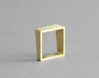 SQUARE BRASS RING. Modern gold ring, minimal and geometric Jewelry handmade in brass.