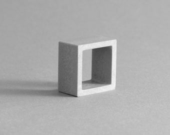 Concrete square ring, geometric minimal jewelry. MK3, grey and symmetric.