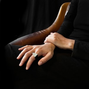 RHODIUM SQUARE RING. Modern shining ring, minimal and geometric Jewelry handmade. image 4