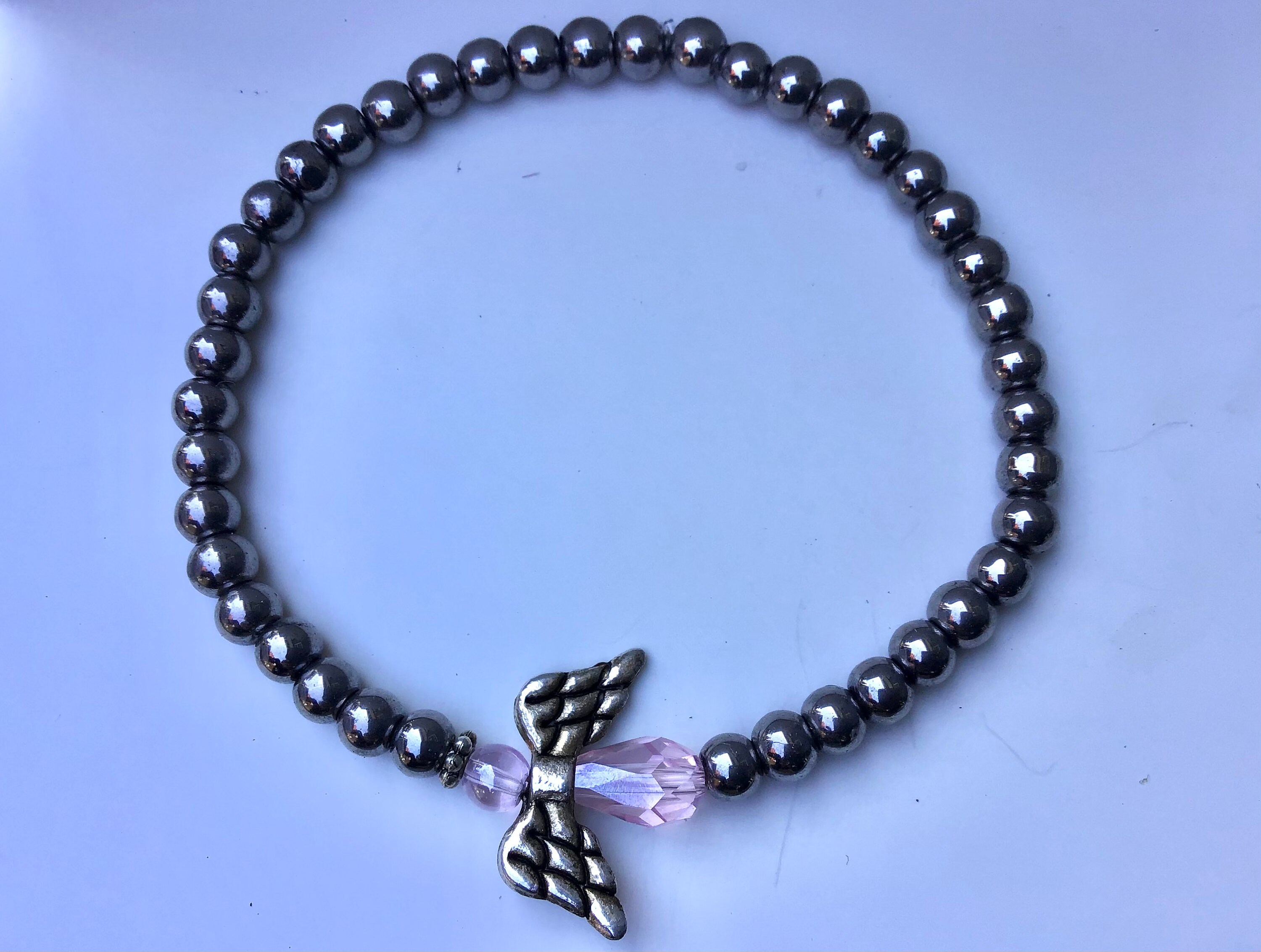 Silver beaded angel charm stretch bracelet angel of Etsy