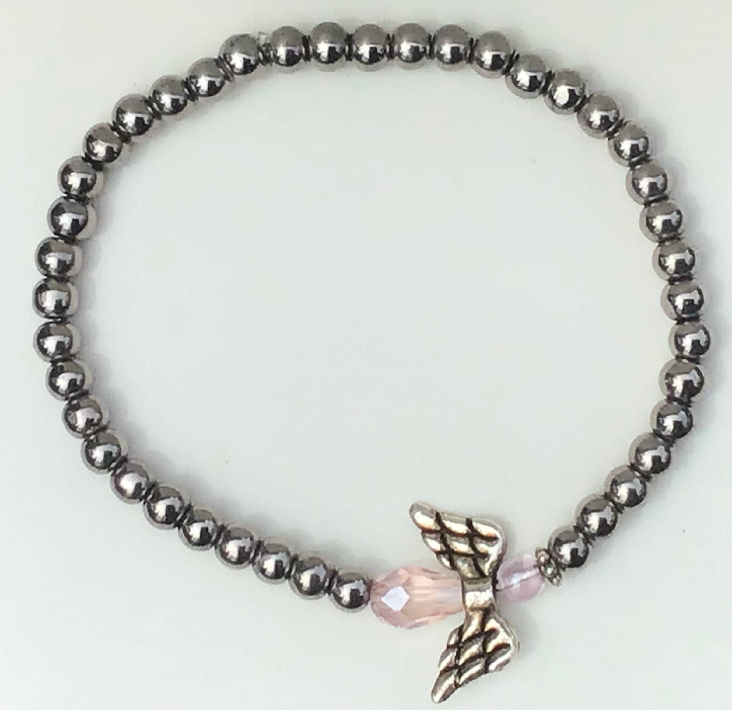 Silver beaded angel charm stretch bracelet angel of Etsy