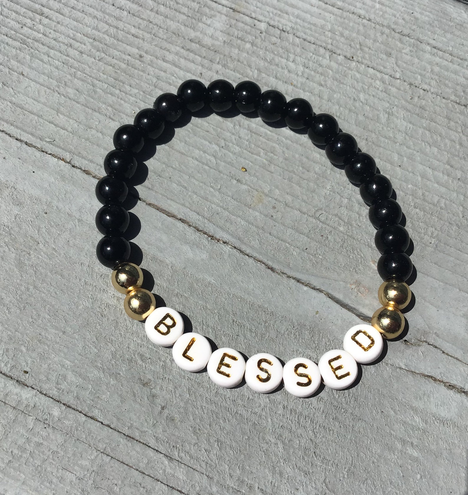 Blessed beaded stretch bracelet positive inspirational word Etsy