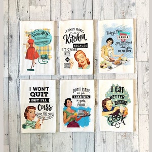 Retro Housewife, Retro Snarky Dish Towel, Tea Towel, Funny Kitchen Towel, Sarcastic Kitchen Towel, Offensive Retro, Retro Female Humor