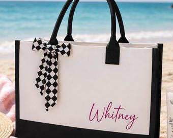 Personalized Canvas Tote Bag with Name | Custom Monogram Tote | Bridesmaid Gift | Teacher Tote | Gift for Her | Reusable Everyday Bag