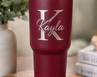 Personalized 30 oz Tumbler with Name, Custom Engraved Monogram Cup, Stainless Steel Travel Mug, Bridesmaid Teacher Coworker Gift