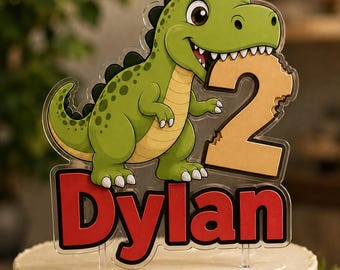 Personalized Dinosaur Cake Topper, Custom Name Cake Topper, Dinosaur Birthday Cake Decoration, Acrylic Cake Topper, Any Age Birthday